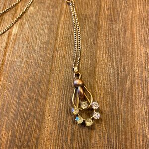 Vtg 50s Star Art 12k Gold Filled Rhinestone Pendant Necklace